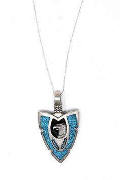 Eagle Turquoise and Sterling Silver Pendant Necklace-Necklace-Good Tidings Unique Blue Necklace With Inlay, Artisan Blue Jewelry With Oxidized Finish, Blue Sterling Silver Necklace With Inlay, Southwestern Blue Necklace With Inlay, Southwestern Pendant Jewelry With Gemstones, Turquoise Pendant Necklace With Oxidized Finish, Blue Turquoise Necklace With Oxidized Finish As Gift, Southwestern Style Gemstone Pendant Jewelry, Blue Oxidized Pendant Jewelry