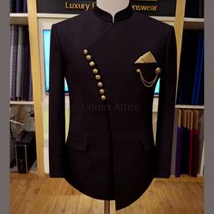 Customized prince coat in tropical fabric | Angrakha Style Prince Coat Jotpuri Suit For Men New Wedding, Prince Coat Design For Men, Jotpuri Suit For Men New, Jodhpuri Suits For Men Wedding Royal, Prince Coat For Men, Wedding Suits Men Black, Prince Suit, Prince Coat, Groom Dress Men