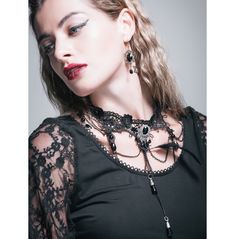 Complete your look with this stunning gothic black polyester necklace. perfect for any occasion, this necklace is made of 100% polyester and is sure to turn heads. get yours now! Black Lace Necklace, Female Accessories, Black Chain Necklace, Rock Style Outfits, Gothic Lace, Elegant Choker, Edgy Accessories, Lace Necklace, Black Feathers