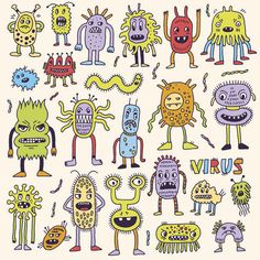 an image of various cartoon monsters on a white background