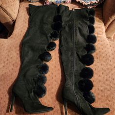 Black Thigh High Boots With Fur. The Heels Are 3 Inches. Thigh High Winter Boots For Night Out, Thigh High Boots For Winter Night Out, Thigh High Boots For Night Out In Winter, Over The Knee Boots For Night Out In Winter, Winter Over-the-knee Boots For Night Out, Thigh High Heeled Boots For Winter Night Out, Thigh High Heeled Boots For Night Out In Winter, Light Brown Cowboy Boots, Burberry Heels