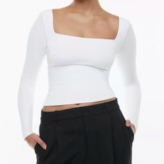 A Cult Classic For A Reason. This Is A Squareneck Longsleeve With Double-Layer Fabric For A Supportive Fit. It’s Made With Contour Luxe, Ultra-Flattering Fabric Coveted For Its Smoothing Effect And Second-Skin Feel. Nothing More Essential. Hidden Hold Loops Keep Your Bra Straps In Place And Out Of Sight. Square Collar Top, Aritzia Contour, Feel Nothing, Short Sleeve Kimono, Square Neck Long Sleeve, Plaid Crop Top, Burberry Jacket, Ribbed Bodysuit, Mock Neck Top