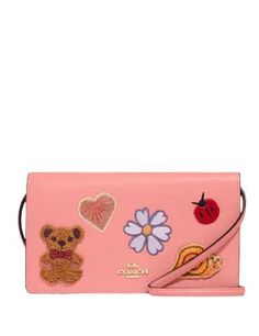 Coach Anna Foldover Clutch Crossbody Foldover Clutch, Candy Pink, Pink Candy, Pebbled Leather, 4 H, Card Slots, Zip Around Wallet, Zip Pockets, Credit Card