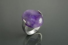 Genuine Amethyst Ring - Sterling Silver - Geometric Ring - Oval Shape - Designer Ring - Modern Ring - Minimalist Ring - Everyday - Purple Modern Oval Dome Ring As Gift, Modern Oval Dome Ring For Gift, Modern Handmade Sterling Silver Dome Ring, Modern Handmade Dome Ring In Sterling Silver, Modern Gemstone Dome Ring For Promise, Minimalist Silver Amethyst Ring, Modern Sterling Silver Crystal Ring For Formal Occasions, Modern Gemstone Dome Promise Ring, Modern Oval Crystal Ring For Gift