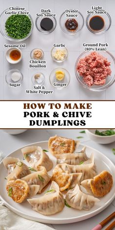 how to make pork and chive dumplings with step by step instructions on the side