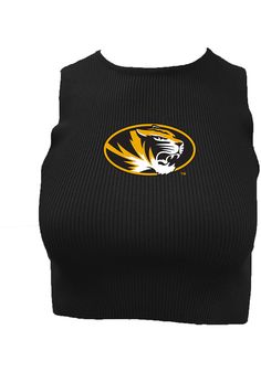 Give your tailgating look a cute update with this Missouri Tigers Womens Tank Top! Look good and stay cool in this Black Cropped Ribbed Sleeveless Shirt. This Mizzou Tigers Tank Top features a screen print team logo on center chest. Seamless ribbed material, Raw hem, Sleeveless, Soft hand feel, Stretch to fit, 95% COTTON / 5% SPANDEX, 4 Black Fitted College Tops, Mizzou Tigers, Tiger Tank, Black Cropped Tank, Missouri Tigers, Cincinnati Bearcats, Tiger T Shirt, Ribbed Tank Top, Auburn Tigers