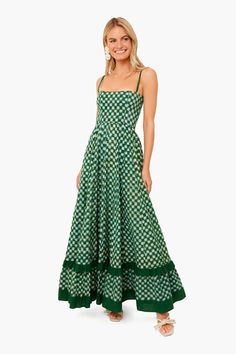 Green Checkmate Dress | De Castro | Tuckernuck Elegant Green Dress With Floral Embroidery, Festive Green Maxi Dress With Floral Embroidery, Traditional Green Sleeveless Dress, Green Floral Embroidered Maxi Dress, Elegant Green Cotton Maxi Dress, Fitted Green Embroidered Dresses, Traditional Green Floor-length Dress, Spring Green Embroidered Maxi Dress, Green Embroidered Spring Maxi Dress