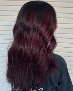 Dark Hair Color Ideas With Red Undertones, Burgundy Partial Highlights, Red Balayage Dark Hair, Cherry Black Highlights, Cool Red Highlights, Black With Red Tint Hair, Dark Red With Black Hair, Red Hair Over Black, Red And Black Balayage Hair