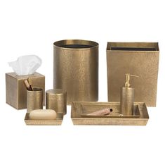 gold bathroom accessories set with tissue dispenser and soap dispenser