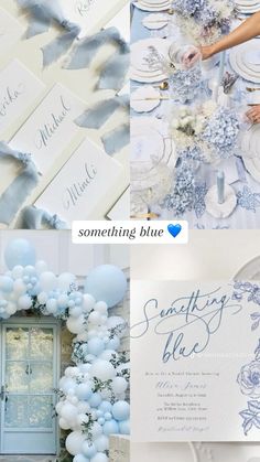 blue and white wedding theme with balloons