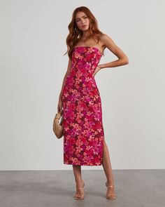 This vibrant floral print Thalia Strapless Floral Midi Dress is the perfect dress for guest of wedding or a special occasion. Floral print Strapless Midi length Front slit Self & Lining: 95% Polyester 5% Spandex Runs Small Dressy Casual Wedding, Summer Cocktail Attire, Spring Cocktail Dress, Garden Wedding Dress Guest, Cocktail Wedding Attire, Floral Dress Wedding Guest, Cocktail Attire For Women, Formal Wedding Attire, Cocktail Dress Wedding Guest