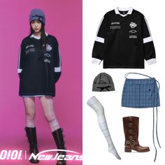 NewJeans Outfits บน Instagram: “O!Oi x NewJeans O!Oi Emblem Jersey L/S T-Shirt ₩69,000 Low Waist Strap Skirt ₩94,000 Molly Goddard Jaz Beanie $265 2000 Archives Tights…” Kpop Jersey Outfit, Kpop Jersey, Brands Outfits, Newjeans Outfits, Strap Skirt, Molly Goddard, Branded Outfits, Sport Jersey, Jersey Outfit