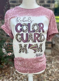 Calling all COLOR GUARD MOMS!! This shirt is for you! This shirt is completely customizable to your school and colors. I even add your child's name !! long sleeve colors are limited so please message me before ordering long sleeve Bleaching is unique to every shirt so your shirt may look a little different than pictured. Express shipping is offered HOWEVER that does not speed up the turnaround time. That only affects the shipping (as in the time it takes to get to you AFTER your order is ready). Color Guard Mom Shirts, Color Guard Gift Ideas, Guard Quotes, Color Guard Mom, Color Guard Quotes, Color Guard Shirts, Band Mom Shirts, Guard Gifts, Color Wars