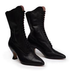 PRE-ORDER Edith Edwardian Boots Wide (Black) – American Duchess Edwardian Boots, American Duchess, Oxford Pumps, Oxford Boots, Spool Heel, Shoe Inserts, Edwardian Fashion, Wide Boots, Boot Pumps