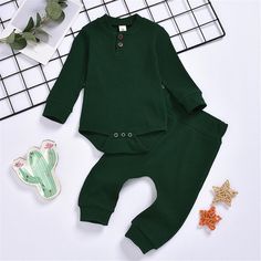 Baby Boys Solid Knitted Long Sleeve Romper & Pants - PrettyKid Knitted Bodysuit, Baby Boy Bow Tie, Fancy Fabric, Knitted Long Sleeve, Infant Girl, Knit Bodysuit, Cotton Romper, Baby Set, Long Sleeve Jumpsuit