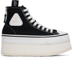 High-top cotton canvas sneakers in black. · Rubber cap toe · Lace-up closure · Logo-embroidered pull-loops at collar · Leather logo patch at outer side · Zip closure at heel · Twill lining · Hand-stitched welt · Foam rubber platform midsole · Treaded Vibram® rubber sole · Contrast stitching in white · Platform: H3 Supplier color: Black Black High Top Sneakers, Top Sneakers Women, Chain Strap Bag, Black High Tops, Oversized Tote Bag, Floral Shoes, Mens Scarves, Leather Cap, Canvas Sneakers