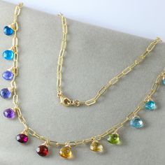 Colorful Necklace Multi Drop Necklace Rainbow Gemstone Necklace Rainbow Necklace Rainbow Choker Paperclip Chain Gold Precious Stone Necklace (32528 - 4) Elegant Multicolor Pendant Gemstones, Elegant Multicolor Gemstone Pendant, Fine Jewelry Multicolor Gemstones With Accents, Elegant Multi-stone Rainbow Gemstones, Fine Jewelry With Multicolor Briolette Gemstones, Multicolor Briolette Gemstones Fine Jewelry, Elegant Multicolor Crystal Necklaces For Gifts, Elegant Multicolor Stone Necklaces, Rainbow Multi-stone Necklace In Fine Jewelry Style