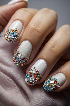 Whether you're attending a special event or just want to elevate your everyday look, these rhinestone nail designs are versatile and stunning. Explore a range of styles from classic chic to trendy glam, and get ready to turn heads wherever you go. Click to see more and follow us for daily nail art inspiration! #NailFashion #GlamorousNails Nail Designs With Gems Rhinestones, Nail Designs With Gems, Daily Nail Art, Gem Nail Designs