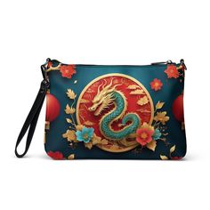 🐉Keep your style on point and your hands free with our Women's Versatile Crossbody Bag/Purse with a Gold, Teal & Red Mystical Dragon Design. It's made of premium faux leather and features dark gray hardware. Thanks to the zip-top closure and multiple inside pockets, you can keep your essentials secure and organized. Transform this crossbody bag with removable wrist and shoulder straps to style it for day-to-night looks. * Outer fabric: faux leather  * Lining: 100% polyester * 11″ × 8″ × 1.5″ (27.9 cm × 20.3 cm × 3.8 cm) * Dark gray hardware * Zip-top closure * Inside zip and slip pockets * Adjustable, removable wrist and shoulder straps * Strap drop length: 14″- 27″ Red Large Capacity Phone Bag For Travel, Large Capacity Red Phone Bag For Travel, Red Handheld Portable Shoulder Bag, Red Portable Handheld Shoulder Bag, Red Portable Bag For Daily Use, Red Handheld Travel Bag, Travel Clutch Shoulder Bag, Large Capacity Red Crossbody Phone Bag, Red Crossbody Phone Bag