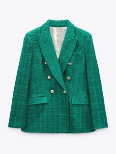 Description：FashionSierra - Double Breasted Textures Green Blazer window.adminAccountId=252520332; Double Blazer, Casual Suit Jacket, Blazer Casual, Mode Zara, Parka Women, Middle Age Fashion, Party Dress Long Sleeve, Green Blazer, Checked Blazer