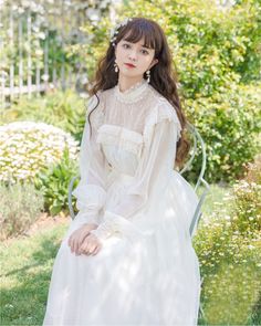 Otylia Romantic Royalcore Edwardian Vintage-style Dress from Deer Doll boutique, with lace ruffle and accented waist with ribbon belt 60s Clothes, Princesscore Aesthetic, Ethereal Romantic, Organza Dresses, Preppy Aesthetic Outfits, Deer Doll, Clothes Streetwear, Fairy Dresses, Dress Royal