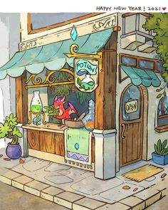 an image of a cartoon store front