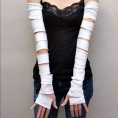 White Long Arm Warmers Cotton Gloves Ripped Torn Cut Out Covers Mummy Sleeves Perfect For A Corpse Bride Or Mummy Halloween Costume! Handmade In The Usa By Me! Extra Long Cut Out Cotton Arm Warmers. Soft And Stretchy. Can Also Be Used As Long Leg Warmers! Arm Warmers Are Great For Keeping You Warm Inside And Outside, Protecting You Against The Sun While Driving Or Covering Scars, Tattoos, Medical Devices And Skin Conditions. Length: 22" Width: 8" - Stretches To 12" 97% Cotton. 3% Spandex. Wash C Mummy Outfit, Wedding Arms, Mummy Halloween Costume, Mummy Costume, Gothic Bride, Bride Costume, Costume Gloves, White Costumes, Cotton Gloves