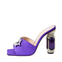 Buy Shoes For Women | Flat Leather Shoes & Leather Mules Heels Purple Mules, Flat Leather Shoes, Mules Heels, Crystal Heels, Leather Flat Shoes, Velvet Material, Leather Mules, The Purple, Buy Shoes