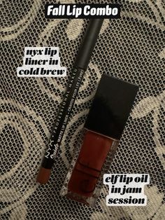 Elf Jam Session Lip Combo, Elf Lip Oil Combo, Nyx Cold Brew Lip Liner, Catfish Tutorial, Cold Brew Lip Liner, Fall Lip Combo, Vanilla Skincare, Nyx Lip Liner, Beginner Makeup Kit