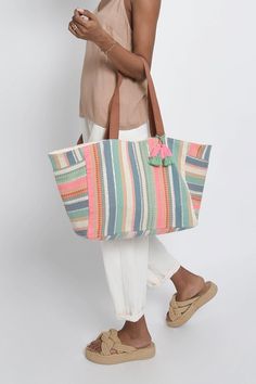 Riviera Woven Tote – Lark & Lily Boutique Striped Tote Bag, Embroidered Tote Bag, Tote Bags Sewing, Embroidered Tote, Beach Bags, Diy Shoes, Summer Accessories, Sewing Bag, Handmade Bags