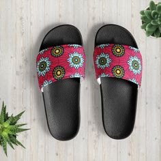 A must-have for the summer: these women's slides. A pair of these will keep you comfy throughout your day of beach or pool activities, thanks to the cushioned upper strap and the textured footbed.  * Cushioned and durable faux leather upper strap * Lightweight polyurethane (PU) outsole * Contoured, textured footbed * Stitched around the upper perimeter for extra durability * Spot clean only * Printed, cut, and handmade Important: This product is available in the following countries: United State Adjustable Summer Beach Slippers, Bohemian Sandals With Cushioned Footbed For Beach, Adjustable Non-slip Sandals For Beach, Beach Season Slip-on Slides, Adjustable Beach Slippers, Adjustable Tropical Flip Flops For Swimming, Adjustable Slippers For Beach Season, Adjustable Slippers For Beach, Beach Slides With Cushioned Footbed