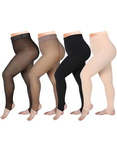 PRICES MAY VARY. What You Get: you will receive 4 pairs of fleece leggings, suitable for women, rich styles and colors for you to replace and choose, you can also share them with your partners Proper Size: fleece translucent tights are not too thick or tight, for regular models, we recommend for women height 5'1''-5'8'', weight 88-160 lbs, and plus size models height 5'1''-5'8'', weight 160-209 lbs, please choose according to the size chart, sizes not labeled [plus size] are regular.; Warm tip: Translucent Leggings, Translucent Tights, Skin Coloured Tights, Fleece Lined Tights, Lined Tights, Leggings Winter, Winter Tights, Thermal Tights, Fleece Lined Leggings