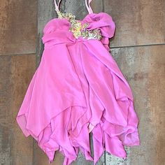 This Is A Really Lovely Dress That Features Layers Of Handkerchief Hem That Float Around The Person In Costume. Address Features Gorgeous Sequin And Embroidery Embellishment, And Attached Leotard, And A Gorgeous Deep Lilac/Pink Color