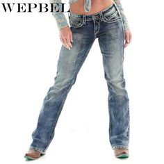 WEPBEL Fashion Women's Straight Denim Jeans Solid Color Washed Bootcut Jeans Cargo Pants Trousers Plus Size Rustic Boots, Boots And Jeans, Timeless Boots, Bee Jewelry, Moda Jeans, Y2k Jeans, Cowgirl Outfits, Ivory Tops, Boot Cut Denim