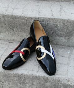 Crafted Leather Handmade Black Patent Leather Designer Loafers Moccasin Dress Shoes on Storenvy British Style Men, Quality Leather Boots, Designer Loafers, Custom Design Shoes, Shoe Crafts, Versace Shoes, Man Shoes, Handmade Leather Shoes, Casual Footwear