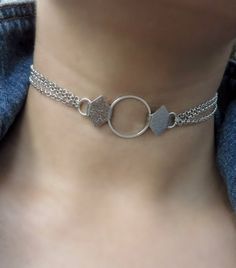 "Circle Silver Choker, Chain Choker Necklace, Ring Choker, Dainty Choker, Silver Statement Choker, Gothic O Ring Collar, Delicate Ring Choker ❤ BUY ANY 2 ITEMS ANS GET 15% OFF!! (USE COUPON CODE '15OFF') ❤ ❤ BUY ANY 4 ITEMS ANS GET 20% OFF!! (USE COUPON CODE '20OFF') ❤ ❤ BUY ANY 6 ITEMS AND GET 25% OFF!! ((USE COUPON CODE '25OFF') ❤ Complete any outfit with this unique gorgeous fashionable and trendy metal silver chain and ring connector. Made from 3 lines of 1.5mm zinc alloy cahin metal linked Choker Silver, Choker Chain, Dainty Choker, Statement Choker, Necklace Ring, Silver Choker, Chain Choker Necklace, Delicate Rings, Chain Choker