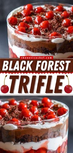 Black Forest Trifle, chocolate, sweet treats Trifle Recipes Chocolate, Forest Desserts, Triffle Recipe, Black Forest Trifle Recipe, Chocolate Trifle Desserts, Black Forest Trifle, Trifle Bowl Recipes