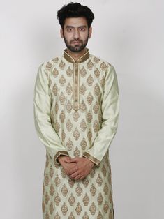 Pista green Silk kurta pyjama With thread work to enrich its style with a Beige colour lower to embellish your occasion This is Beautiful dress can be worn on any occassions like wedding,sangeet,reception or any religious festival.eid kurta or a diwali kurta it is a must have in a wardrobe Bollywood Style Designer Kurta With Zari Work, Eid Anarkali Set For Traditional Ceremonies, Semi-stitched Long Sleeve Salwar Kameez For Diwali, Festive Straight Kurta Bandhgala With Dabka Work, Traditional Straight Kurta With Resham Embroidery For Diwali, Designer Straight Kurta With Zari Work, Anarkali Churidar For Traditional Festive Ceremonies, Traditional Long Sleeve Churidar For Navratri, Diwali Long Sleeve Semi-stitched Salwar Kameez