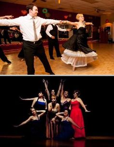 two pictures of people dancing on the dance floor