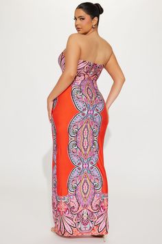 Available In Orange/combo. Maxi Dress Strapless Straight Neckline Stretch Disclaimer Print Placement May Vary Self: 94% Polyester 6% Spandex Imported | Kelilah Maxi Dress in Orange size XS by Fashion Nova