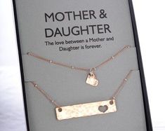 Mother's Day Mother Daughter Jewelry Sets Mom Daughter Elegant Hand Stamped Necklace For Anniversary Gift, Elegant Hand Stamped Jewelry As Gift, Elegant Hand Stamped Jewelry Gift, Elegant Hand-stamped Jewelry Gift, Elegant Hand Stamped Jewelry For Valentine's Day, Elegant Stamped Necklaces For Anniversary Gift, Elegant Stamped Jewelry For Valentine's Day, Elegant Stamped Necklace For Anniversary Gift, Hammered Rose Gold Jewelry For Gift