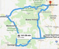 a map that shows the route from denver to aurora, colorado and other places in the united states