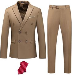 Miami Style Khaki Double Breasted 2 Piece Men's Suit Outer: 79% Polyester, 21% Viscose; Lining: 100% Polyester Button closure Imported The designer shoulders, pockets, and waistline have a trimming effect and makes you look trendy and stylish. Product include : coat and pants with tie Men's XS S M L XL 2XL 3XL 4XL Chest 30-32 34-36 38-40 42-44 46-48 50-52 54-56 58-60 Waist 24-26 28-30 32-34 36-38 40-42 44-46 48-50 52-54 Hip 30-32 34-36 38-40 42-44 46-48 50-52 54-56 58-60 Neck 13 14 15 16 17 18 1 Fitted Business Sets With Pockets, Formal Sets With Pockets And Lapel Collar, Fitted Double Breasted Suit With Pockets For Formal Occasions, Fitted Double Breasted Suit With Pockets, Double-breasted Business Sets With Button Closure, Double-breasted Formal Suits With Pockets, Formal Double-breasted Suits With Pockets, Tailored Business Sets With Pockets, Fitted Double Breasted Suit For Fall