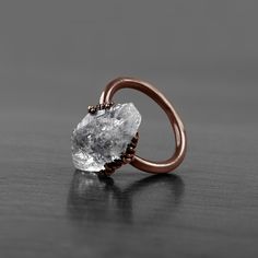 Raw Herkimer Diamond Stackable Ring Handmade Electroformed Statement Women Ring Raw Herkimer Diamond Jewelry, Rough Stone Ring, Electroformed Ring, Raw Stone Ring, Electroformed Jewelry, Antique Ring, Rough Crystal, Copper Ring, Trendy Ring