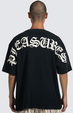 The Pleasures logo arcs boldly across the back of this cozy and oversized waffle-knit cotton T-shirt. 29" length (size Medium) Crewneck Elbow-length sleeves 100% cotton Machine wash, line dry Imported Fabric Gift Bags, Nordstrom Store, Elbow Length Sleeve, Fabric Gifts, Free Fabric, Black Fits, Knit Cotton, Waffle Knit, Cotton T Shirt