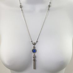 "925 Solid Sterling Silver Evil Eye Tassel Necklace Material: Solid 925 Sterling Silver, 925 Stamped Blue Evil Eye Glass Bead, 10 mm. Center Piece Length: 2.5 inches, Width: 0.5 inches Necklace Length Options: 17\" +2\" extender, 19\" + 2\" extender, or 20\" + 2\" extender. Closure: Lobster claw clasp Finishing: Oxidized Comes with a gift box. Free Domestic Shipping" Blue Tassel Necklace For Gift, Blue Tassel Necklace, Elegant Blue Tassel Necklace As Gift, Elegant Blue Tassel Necklace Gift, Adjustable Blue Tassel Necklace For Gift, Blue Tassel Necklace As Gift, Blue Tasseled Jewelry As Gift, Blue Tassel Jewelry As Gift, Blue Tassel Jewelry Gift