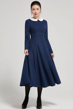 Long sleeve wool dress 1613# – XiaoLizi Womens Dresses Casual, Housewife Dress, Prom Dresses Long Blue, 1930's Dresses, Grey Long Dress, High Waisted Dress, Light Grey Dress, Dresses Winter, Prom Dress Long