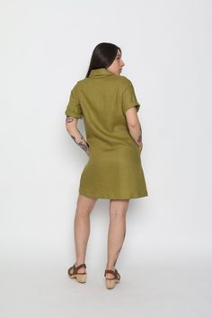 Made in 100% linen, the Revolution Dress snaps up the front and has pockets. Wear it closed as a dress or open with jeans and a tank for the perfect no-fuss staple. Fitted Shirt Dress With Pockets For Vacation, Fitted Unlined Linen Dress, Collared Dresses With Pockets For Vacation, Chic Linen Dress With Buttons, Casual Short Sleeve Unlined Dress, Chic Linen Mini Dress With Short Sleeves, Casual Linen Mini Dress For Spring, V-neck Linen Dress With Pockets, Chic Short Sleeve Linen Mini Dress