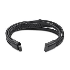 Find a fresh new look when you wear this leather braided cross bracelet for men - a stylish accessory for your casual attire. Expertly crafted, this 14.0mm-wide choice features a braided leather bracelet - centered with a sideways black ion-plated stainless steel cross with flared ends and a beaded border. Simple leather stripes at the top and bottom create a layered and stacked look. The 8.5-inch bracelet secures with a black ion-plated stainless steel magnetic clasp. Masculine Adjustable Black Band Bracelets, Modern Adjustable Braided Bracelets With Leather Strap, Masculine Black Band Adjustable Bracelet, Black Leather Braided Bracelet With Stainless Steel Clasp, Adjustable Black Leather Bracelet With Stainless Steel Clasp, Modern Braided Leather Bracelets With Black Band, Modern Leather Braided Bracelet With Black Band, Modern Black Braided Bracelet With Leather Strap, Modern Braided Leather Bracelets