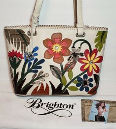 BRIGHTON EVE PARADISO FLORAL LEATHER EMBOSSED APPLIQUE SHOULDER HANDBAG TOTE$495 | eBay Designer Rectangular Bags For Spring, Designer Rectangular Bag For Spring, Designer Rectangular Shoulder Bag For Spring, Designer Spring Shopping Shoulder Bag, Designer Bags For Spring Errands, Designer Shoulder Bag For Spring Travel, Designer Bags For Everyday Use In Spring, Designer Spring Tote Bag, Designer Bags With Handles For Spring